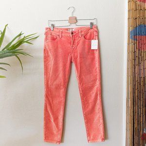 New Free People Cherry Orange Crushed Velvet Skinny Jean Size 28